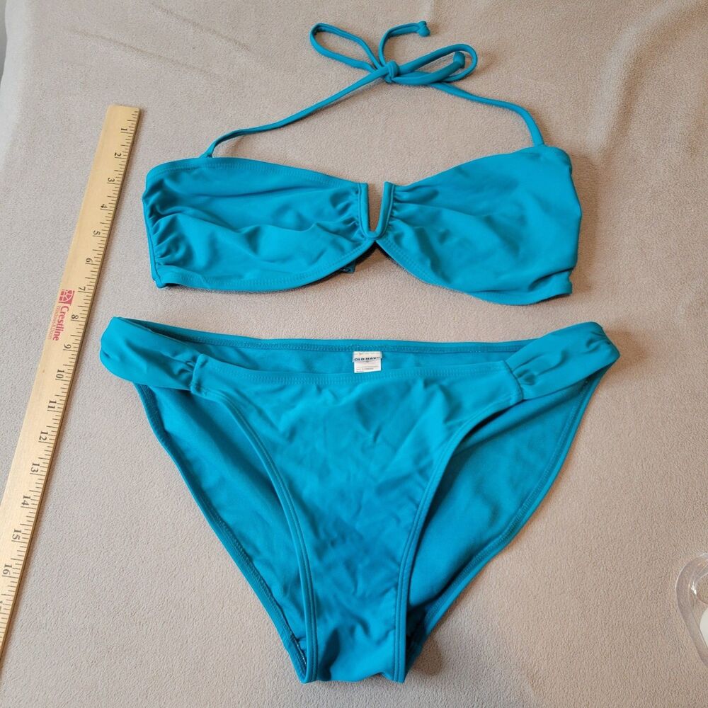 Old Navy Turquoise Blue 2 Piece Bikini Size Large Top And Bottom